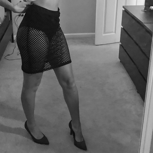 NWOT Perfect Sexy Black Mesh Mini Bodycon Skirt - Picture 2 of 5
